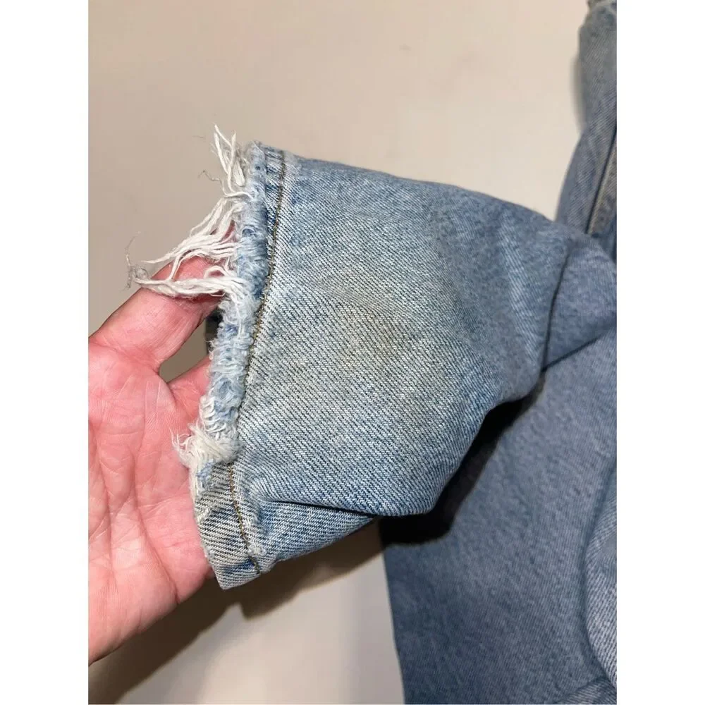 Tommy Hilfiger Jeans Mens 34x32 Blue Distress Whisker Grunge‎ Denim 1985 VTG